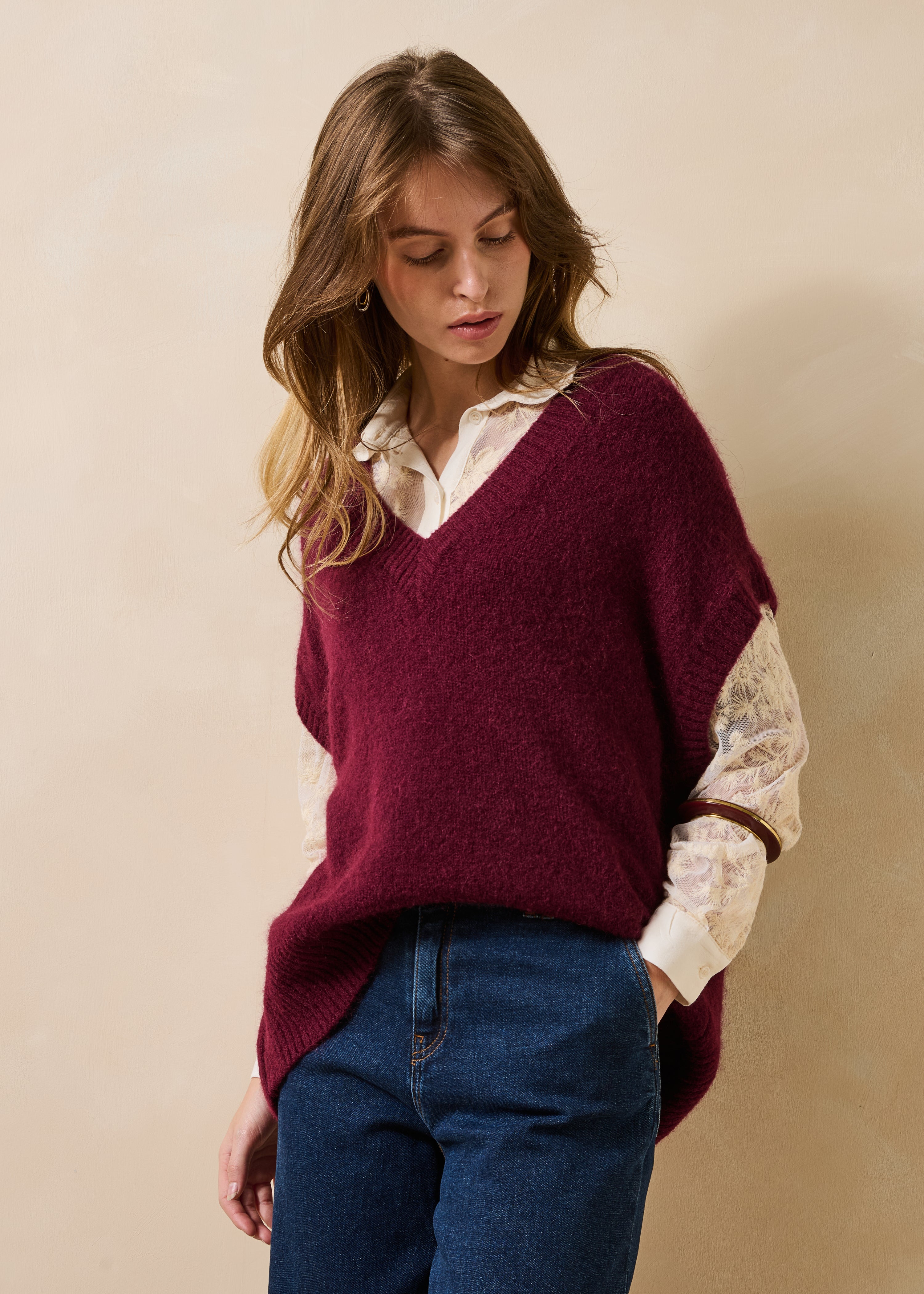 Pull manches courtes ample à col V, LA FEE MARABOUTEE