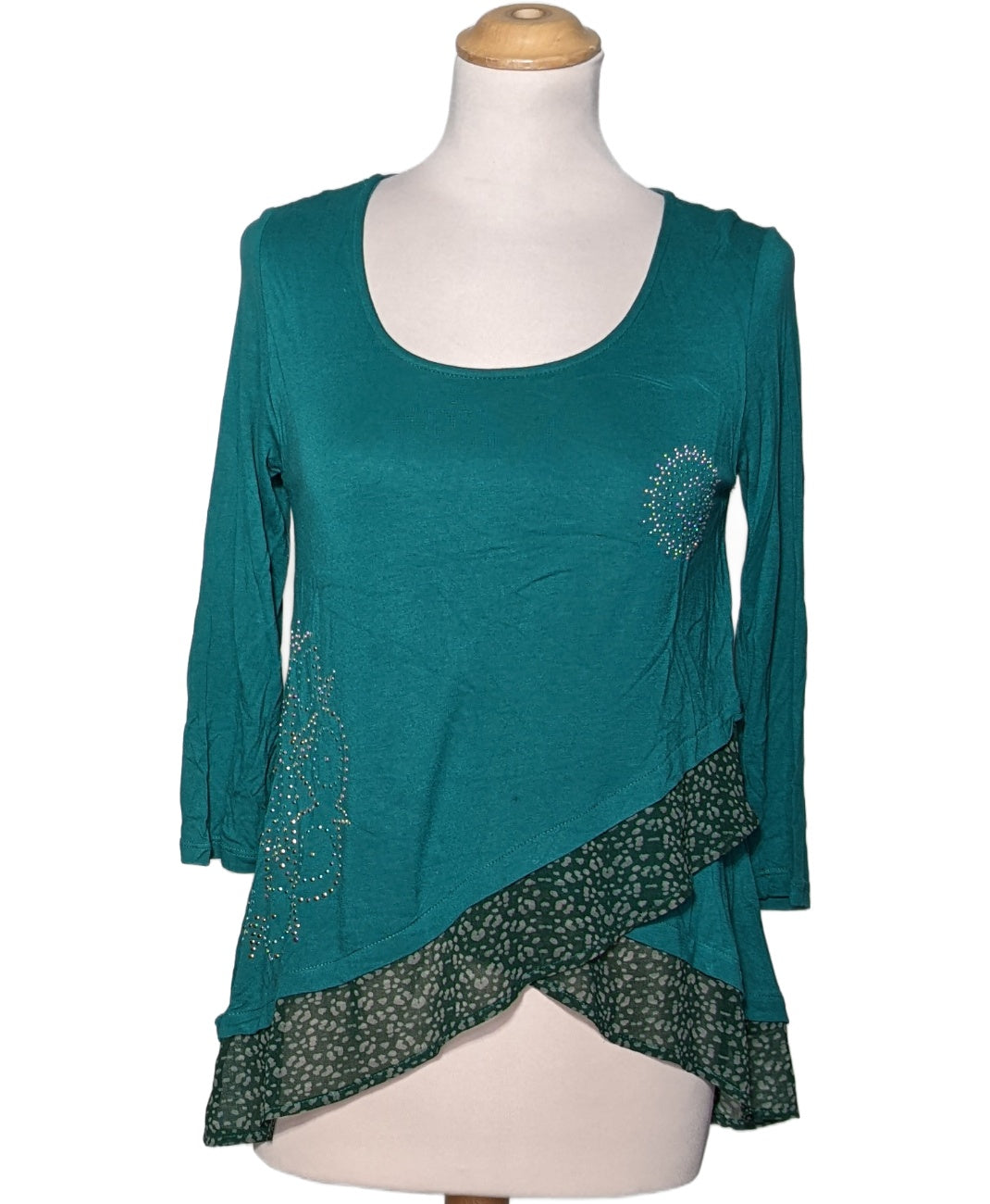 T-shirt Desigual Manches Longues Taille M - Imprimé Fleurs Et Lettres - Occasion Très Bon état