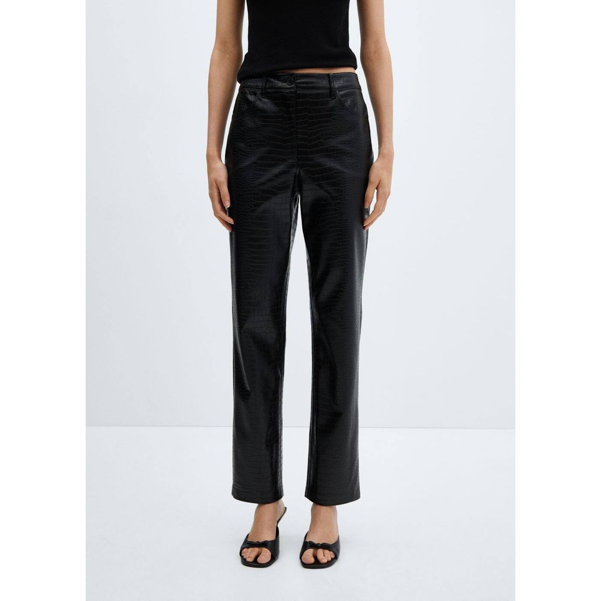 Pantalon droit effet croco noir Mango La Redoute