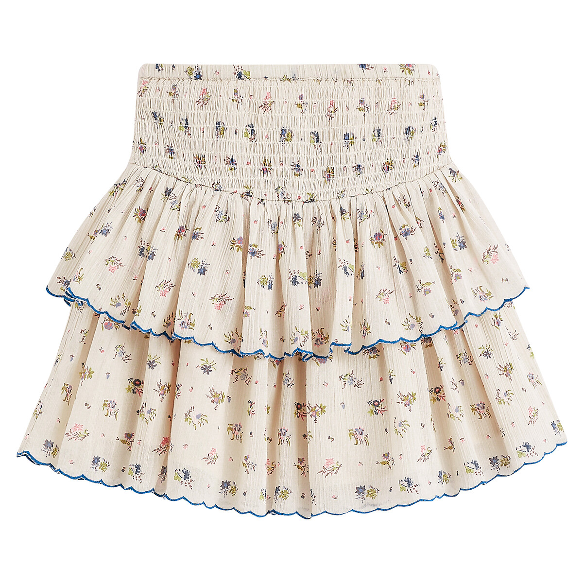 Jupe a volants en crepon de coton motif fleurs Emile Ida X La Redoute ecru La Redoute