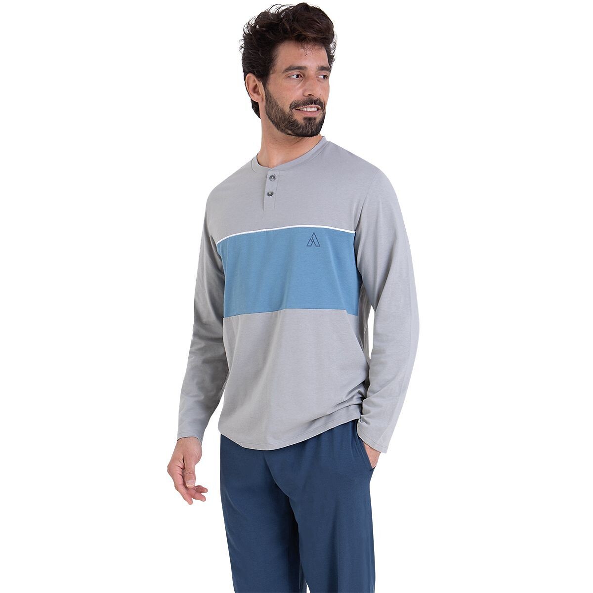 Pyjama long col boutonné
