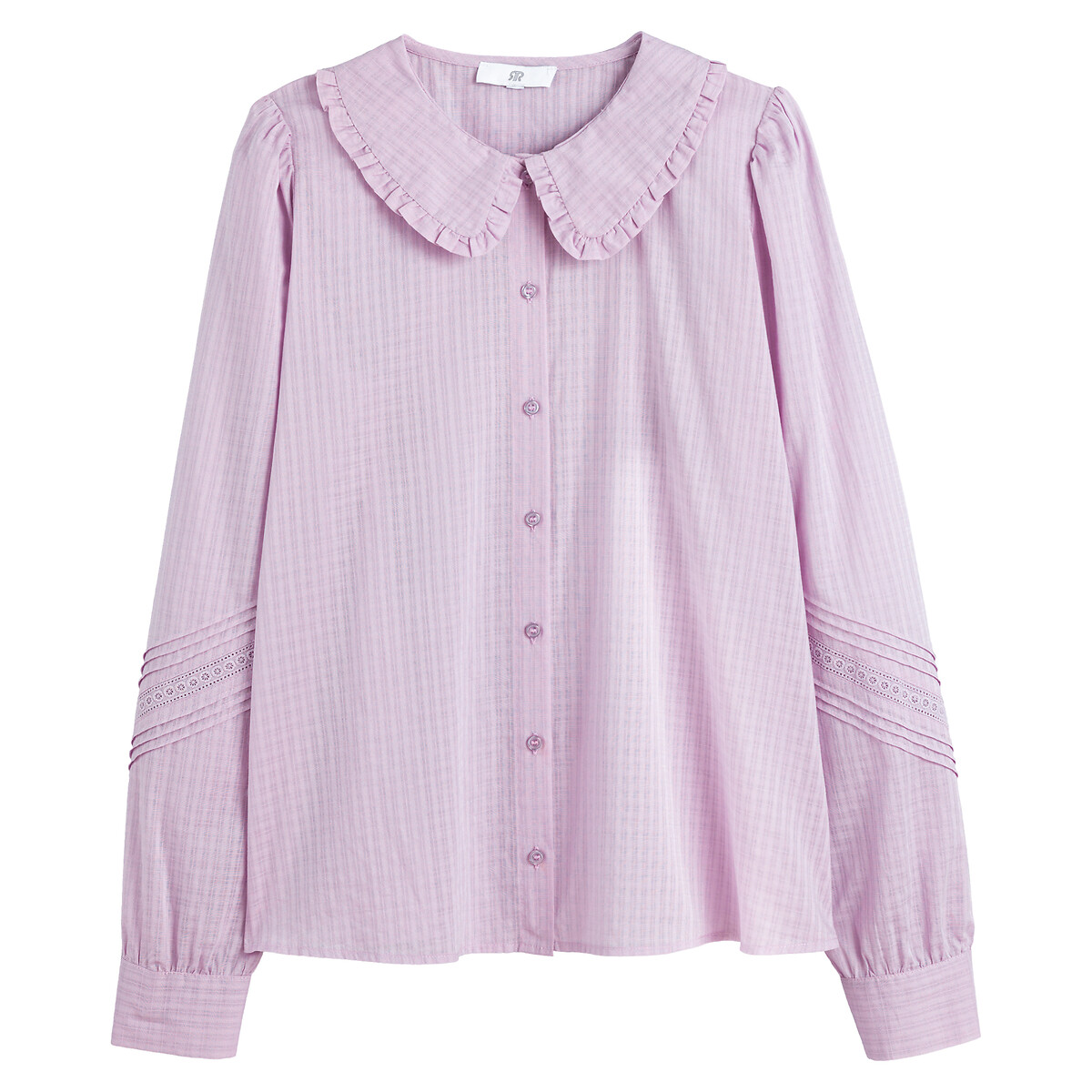 Organic cotton blouse with ruffled peter pan collar light purple La Redoute  Collections | La Redoute