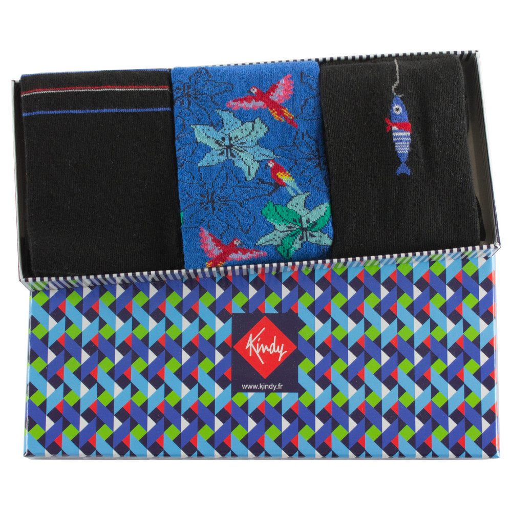 Coffret 3 mi-chaussettes Homme fantaisies Coton majoritaire, KINDY
