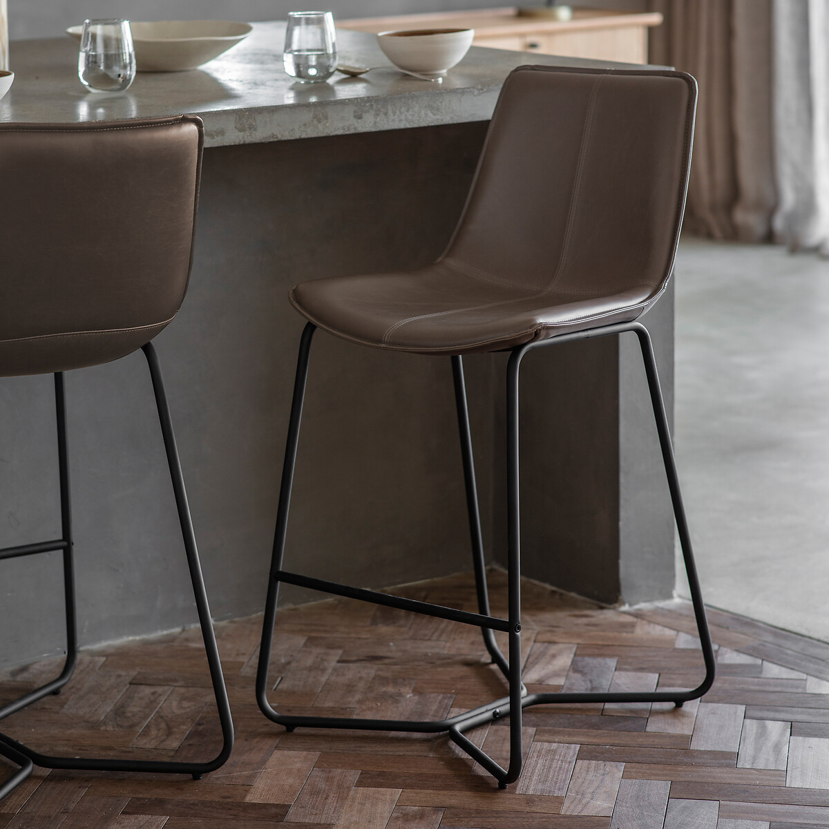 Grey faux shop leather counter stools