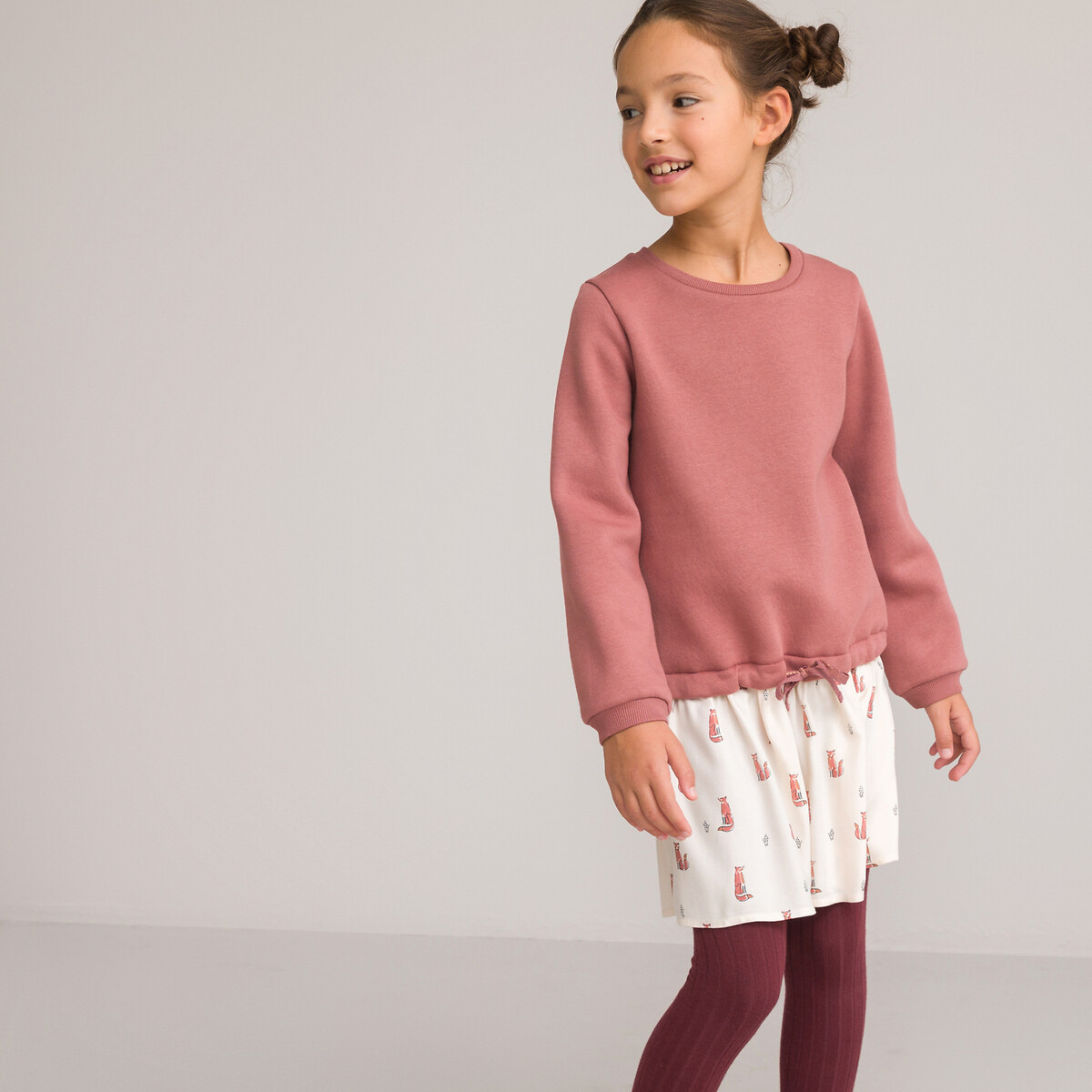 Robe manches longues effet 2 en 1 La Redoute Collections marron ecru La Redoute