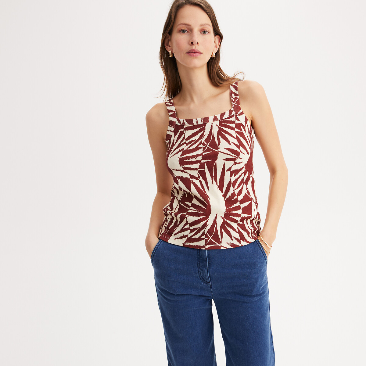 Mouwloze tanktop met vierkante hals en grafische print