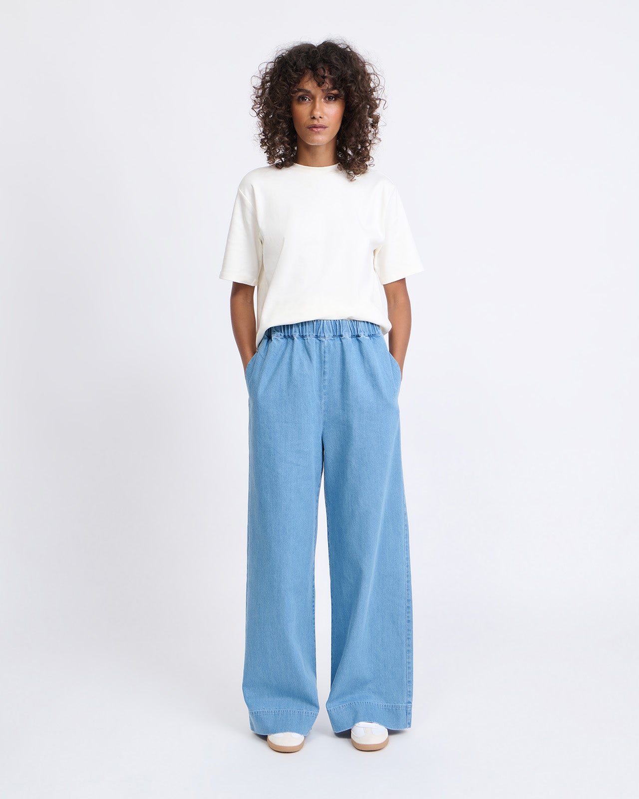 Pantalon large en coton bio denim, EMOI EMOI