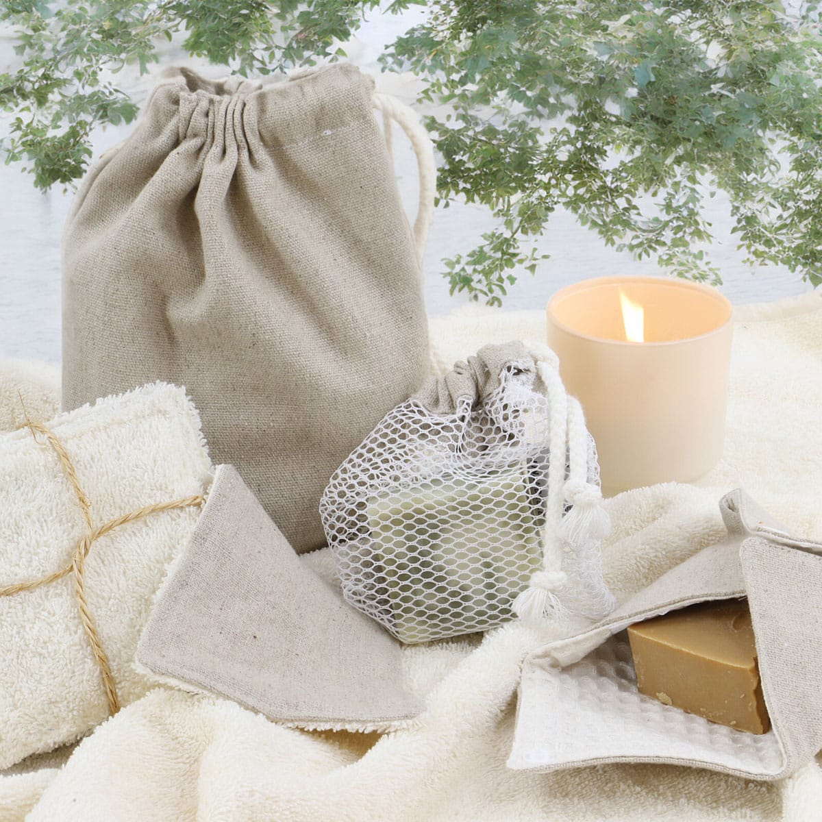 Pack de lingettes lavables + un filet et une pochette é savon LINELLE, LINANDELLE
