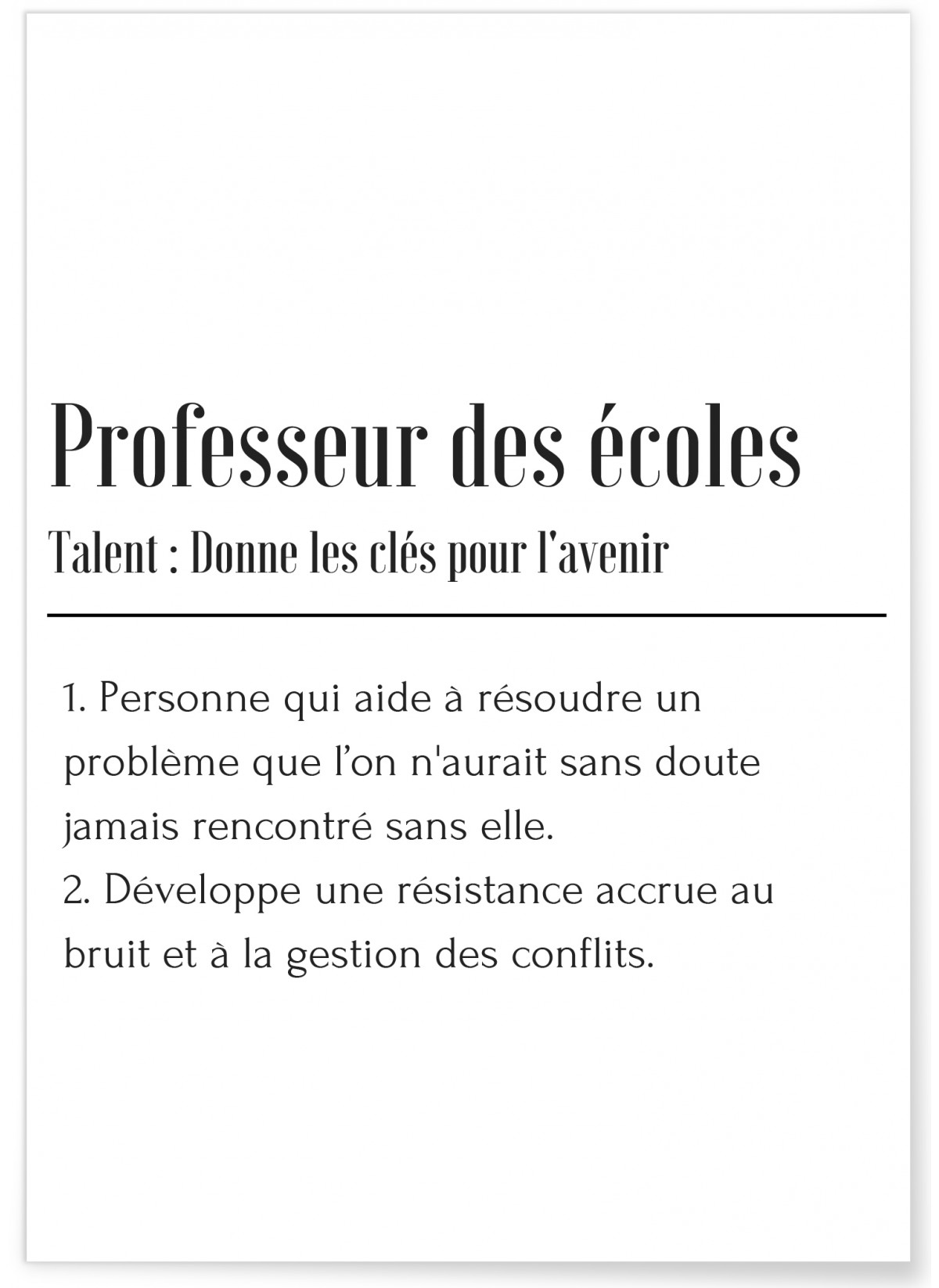Affiche Définition Professeur des écoles, L'AFFICHERIE
