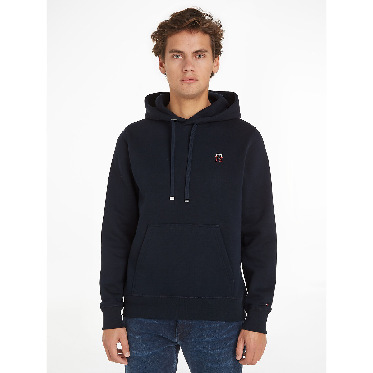Image of Embroidered Monogram Logo Hoodie in Cotton Mix