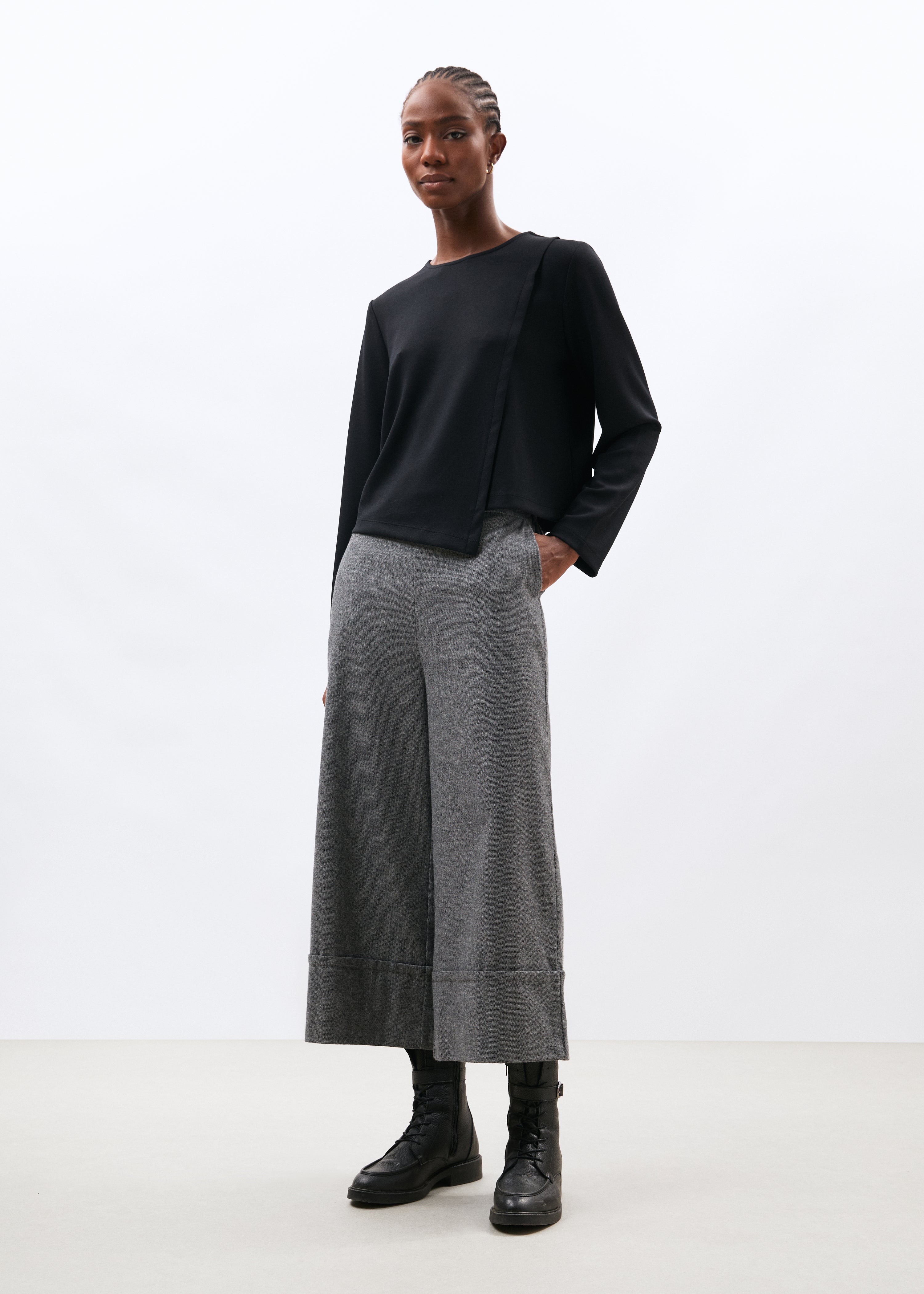 Pantalon cropped à chevrons en flanelle, HUMILITY