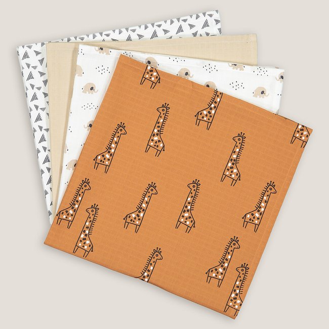 Pack of 4 Muslin Squares in Organic Cotton, brown + ecru, LA REDOUTE COLLECTIONS