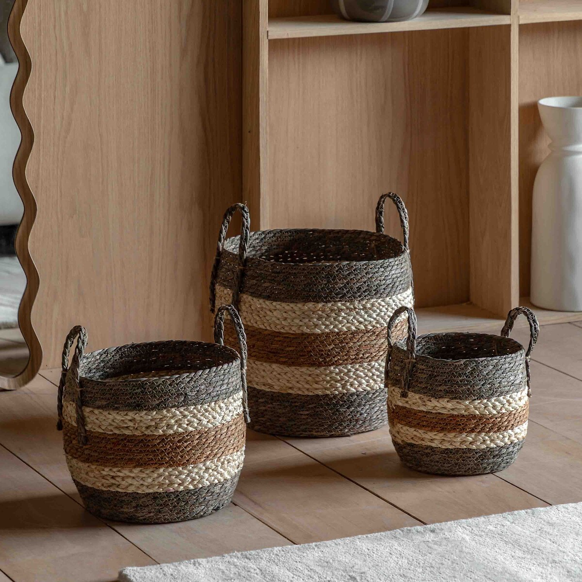 Set of 3 Otranto Baskets in Brown Stripe, ÉDITÉ