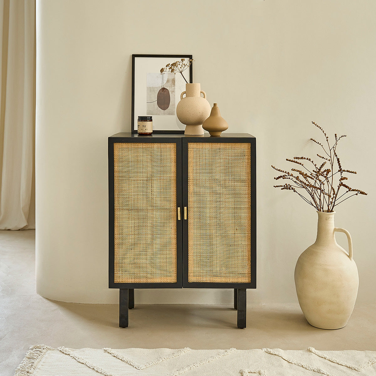 Buffet en bois massif et cannage 68 cm 2 portes  BLAISE, BERAH GETAH