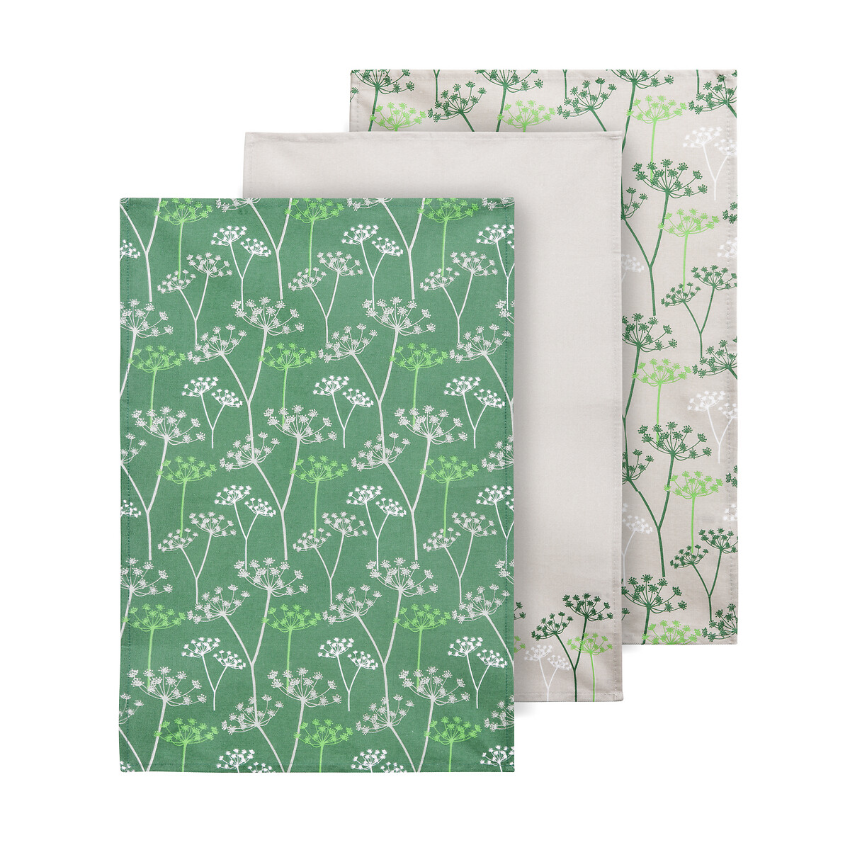 Set of 3 Cotton Tea Towels in Green Floral Print, SO'HOME