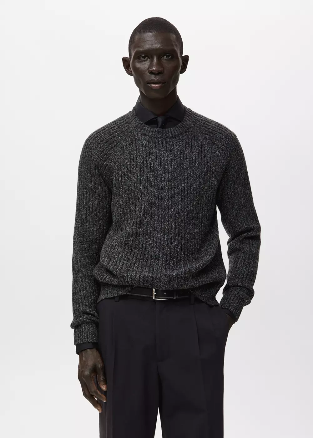 Pull-over maille côtelée laine mélangée, MANGO MAN