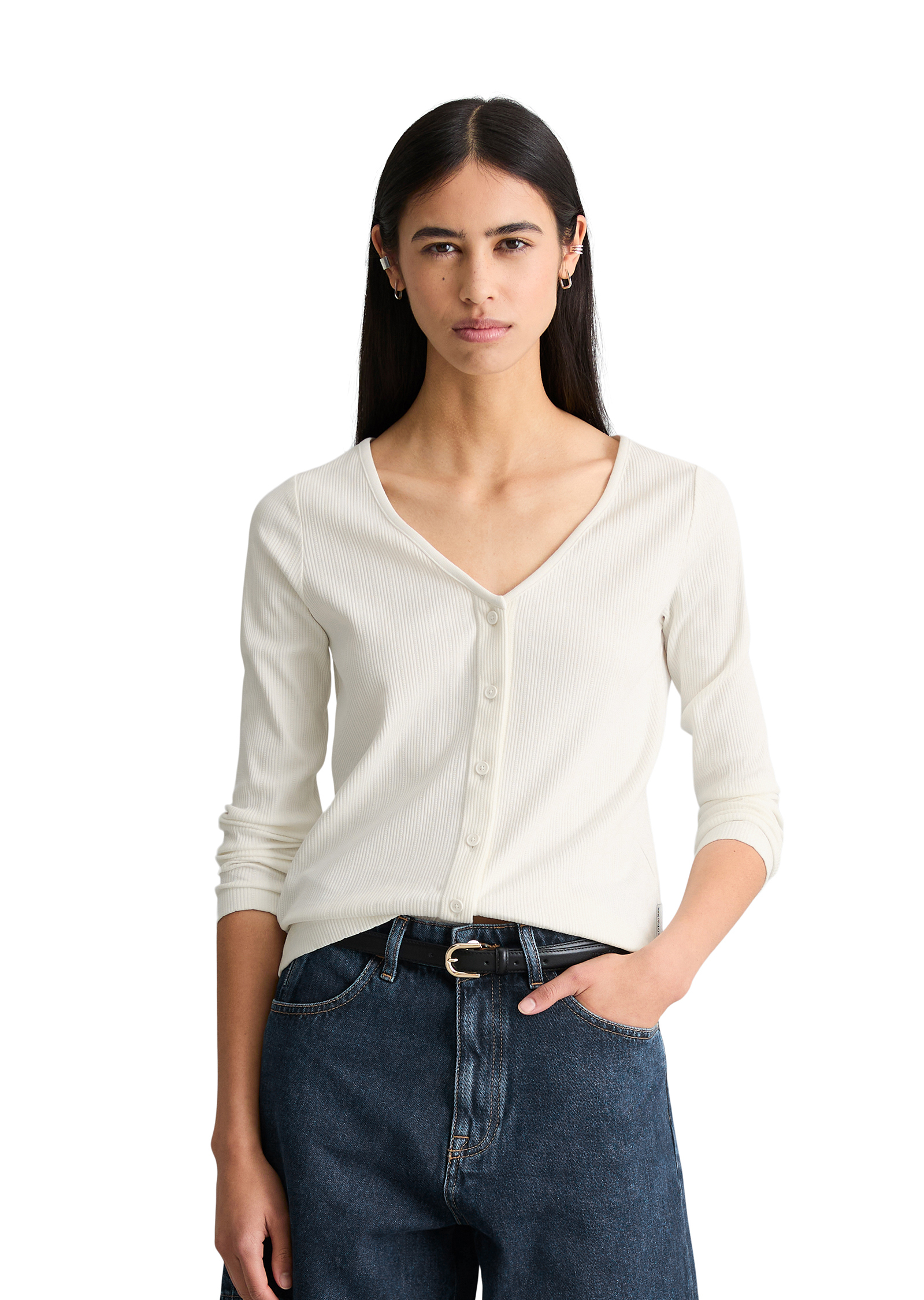 Pointelle-Cardigan slim en mélange de coton bio, MARC O’POLO DENIM