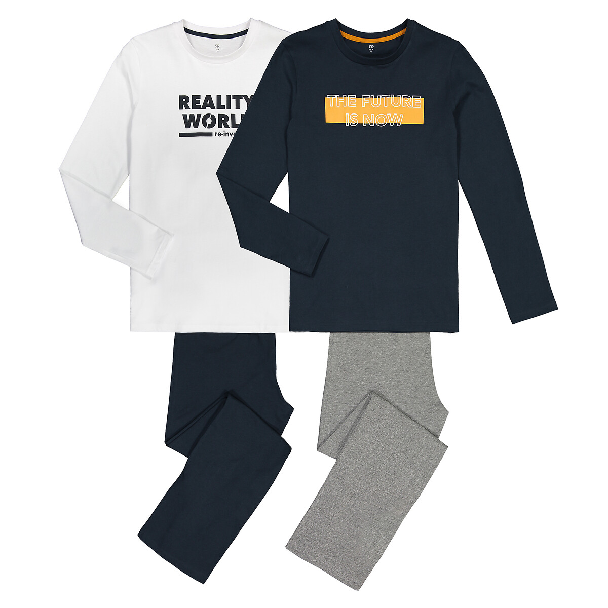 Lote de 2 pijamas con mensaje blanco+ + gris La Redoute Collections | La Redoute