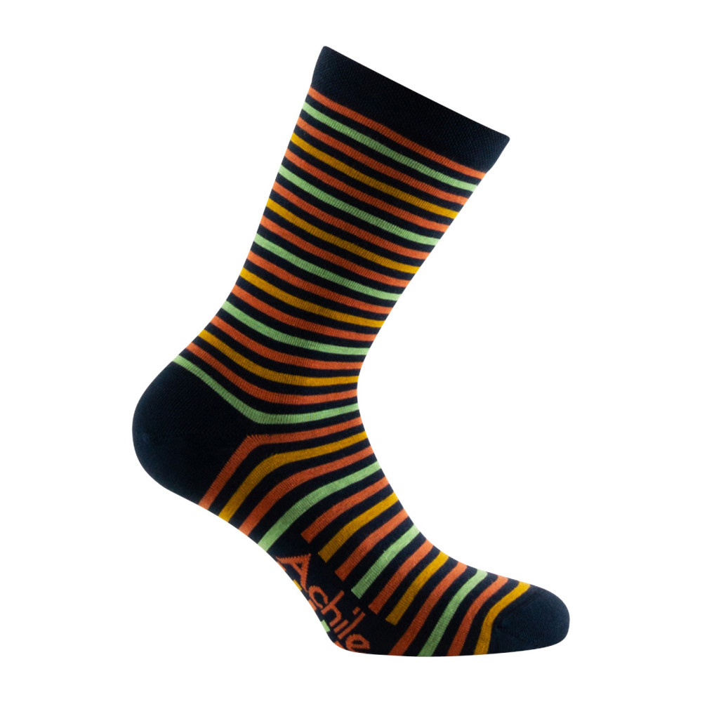 Mi-chaussettes femme jersey fantaisie rayures multicolores coton majoritaire, ACHILE