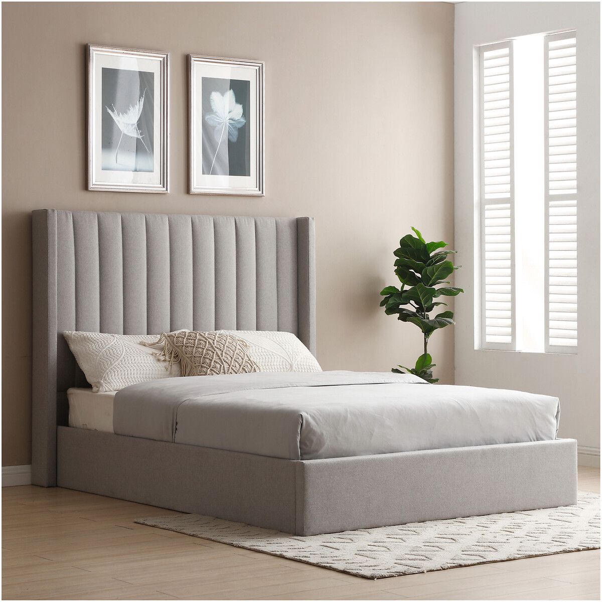 Taylor Fluted Wool Headboard Multi-Lift Ottoman Storage Bed, SO'HOME
