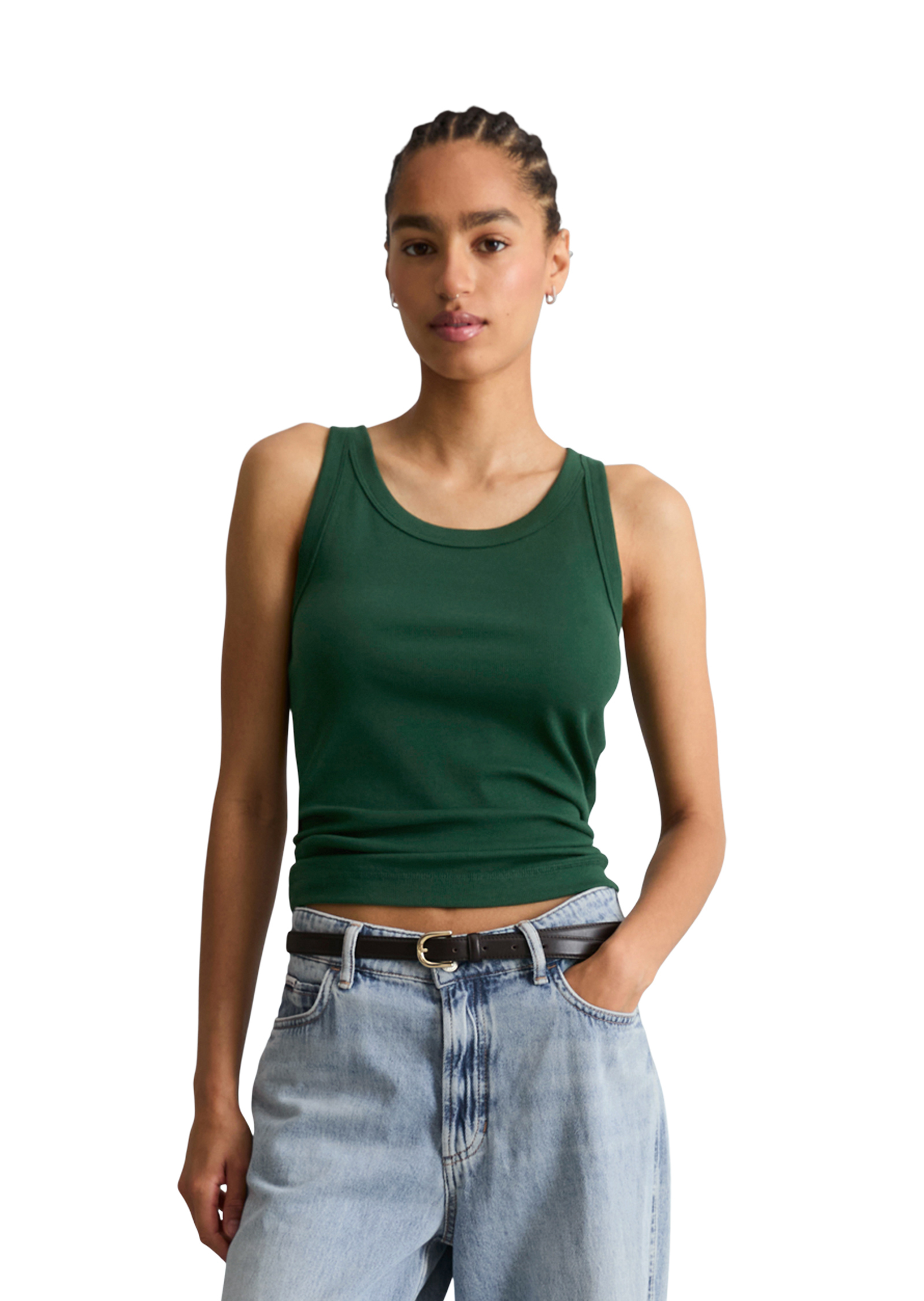 Débardeur côtelé slim en jersey stretch de coton bio, MARC O’POLO DENIM