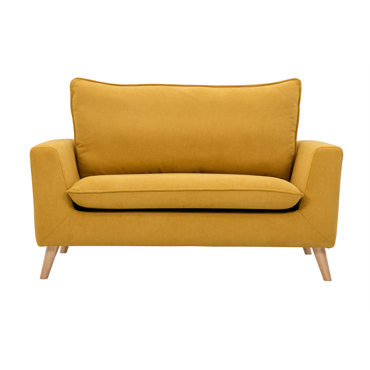 Canapé scandinave 2 places en tissu effet velours et bois clair JONAS, MILIBOO