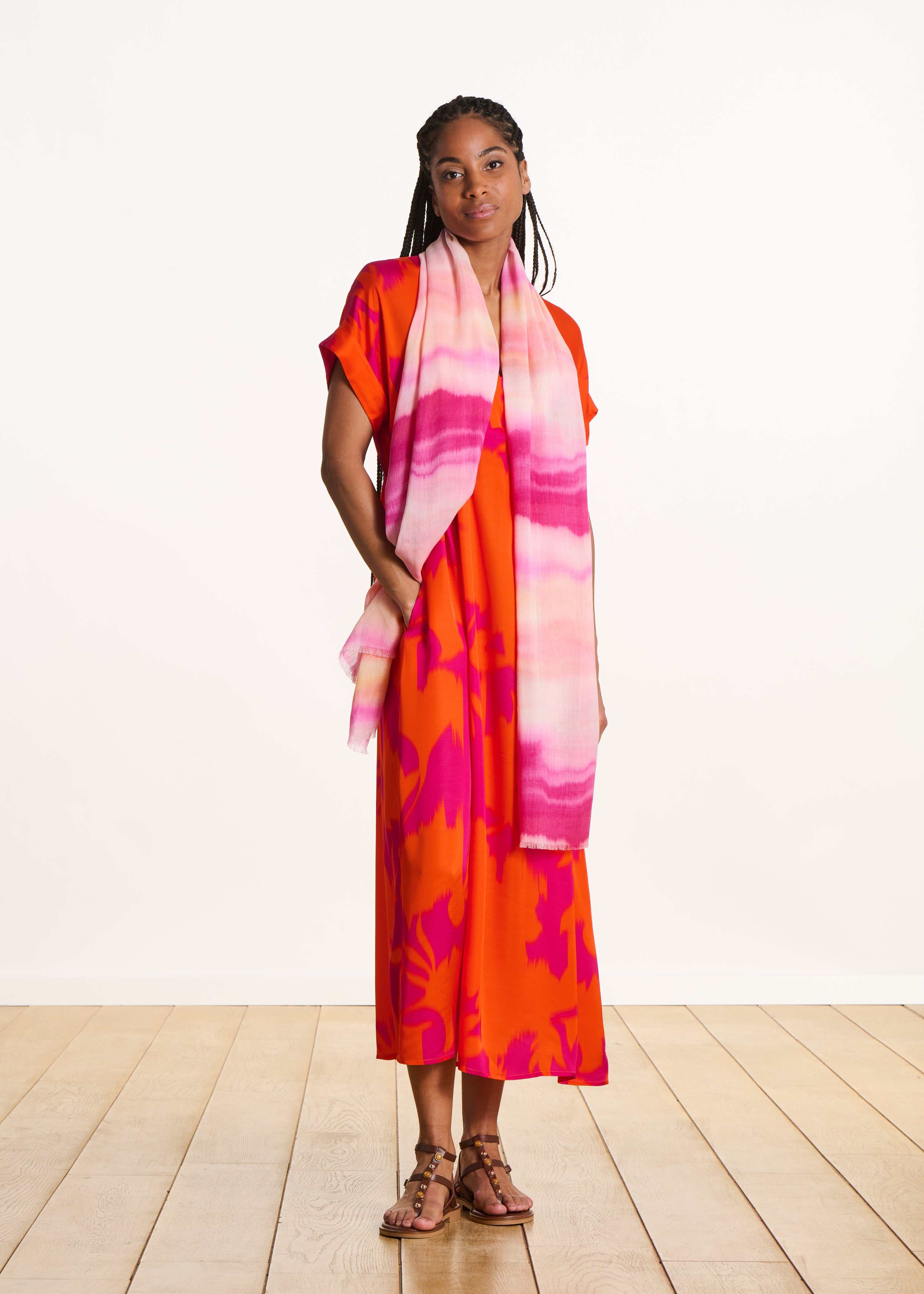Foulard à rayures imprimé tie & dye en coton et modal, LA FEE MARABOUTEE