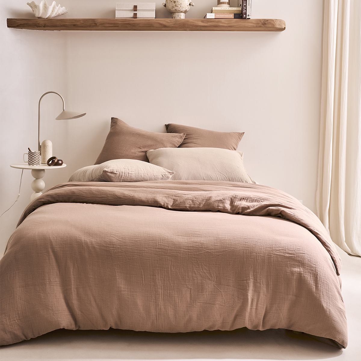 Parure de lit unie en gaze de coton, taies rectangles, TENDRESSE, ESSIX