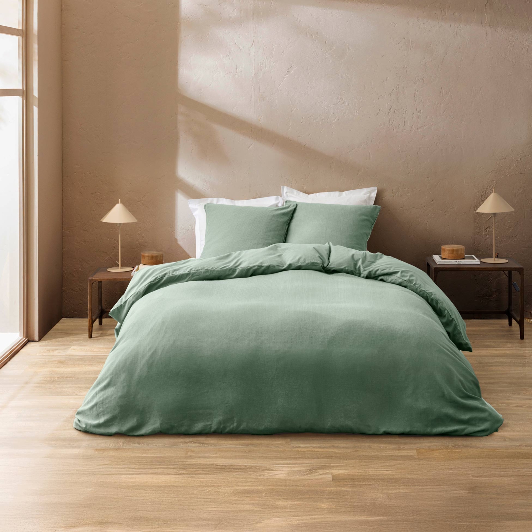 Parure de lit 3 pièces en coton tissage épais housse + taies, DOUCEUR D'INTÉRIEUR