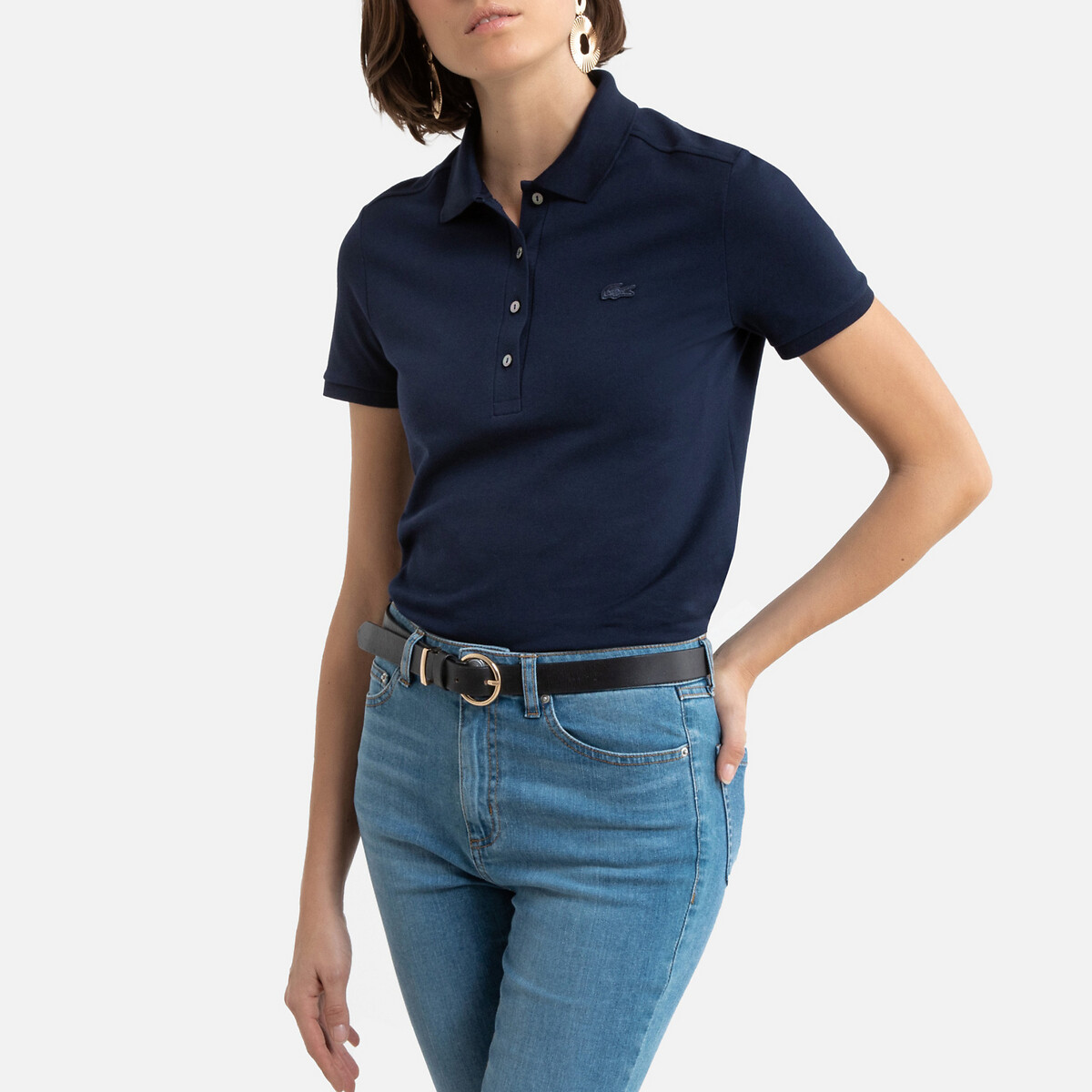 slim fit polo shirt in stretch cotton with short sleeves