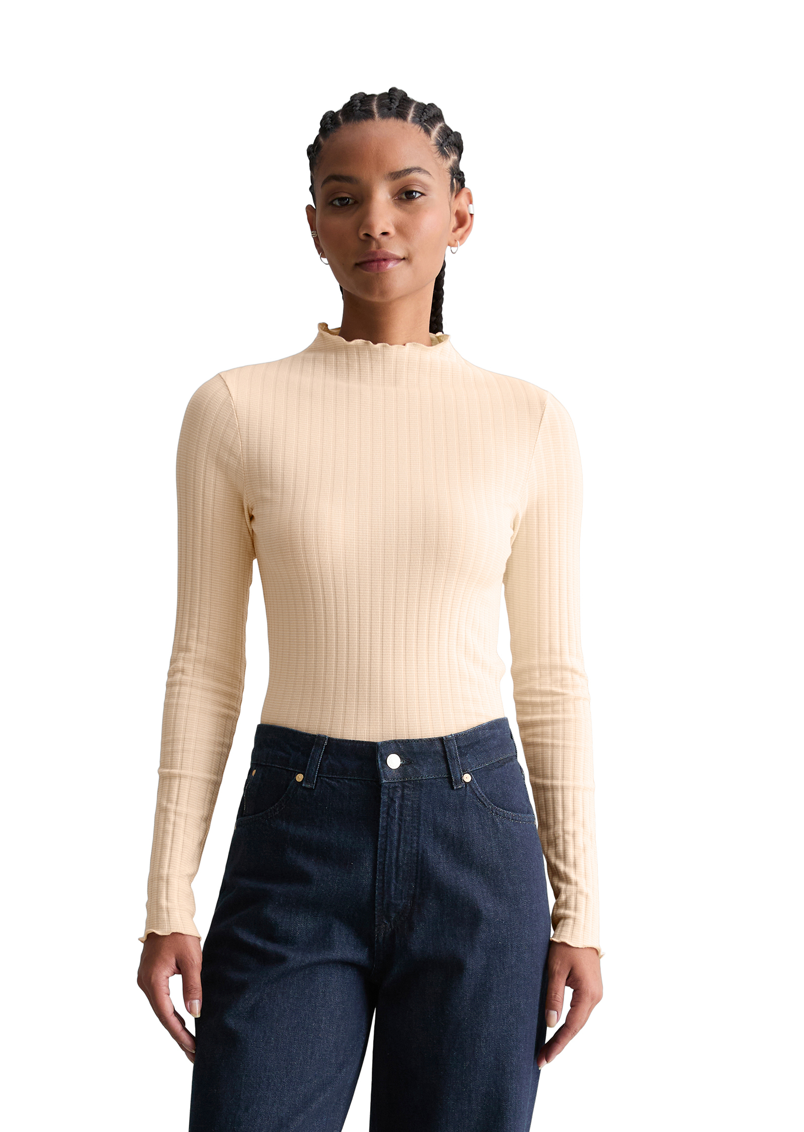 T-shirt long à côtes slim en coton bio mélangé, MARC O’POLO DENIM