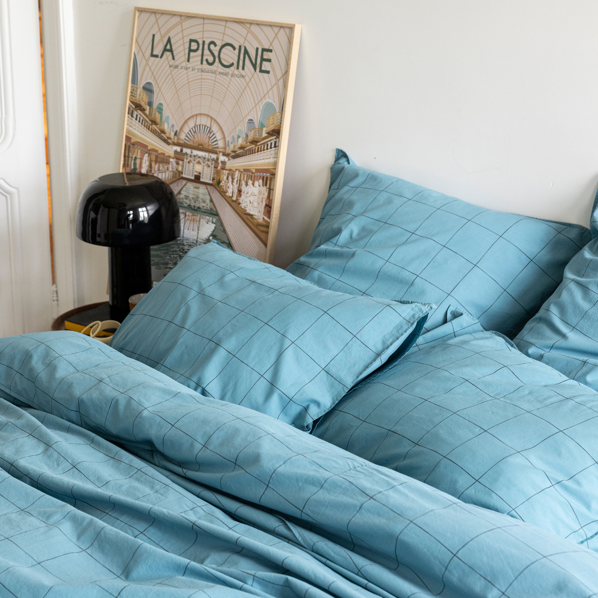 Housse de couette en percale de coton lavé, IMPRESSION GRAPHIQUE, BLANC CERISE