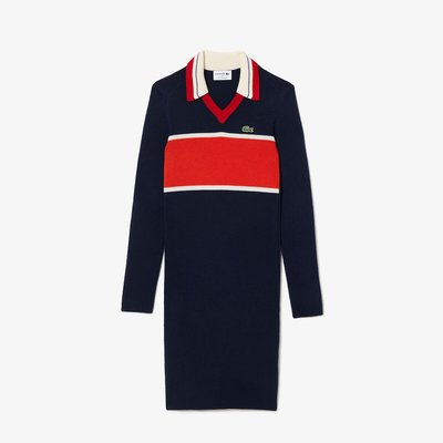 Contrasting Striped Polo Dress in Wool with Embroidered Logo LACOSTE