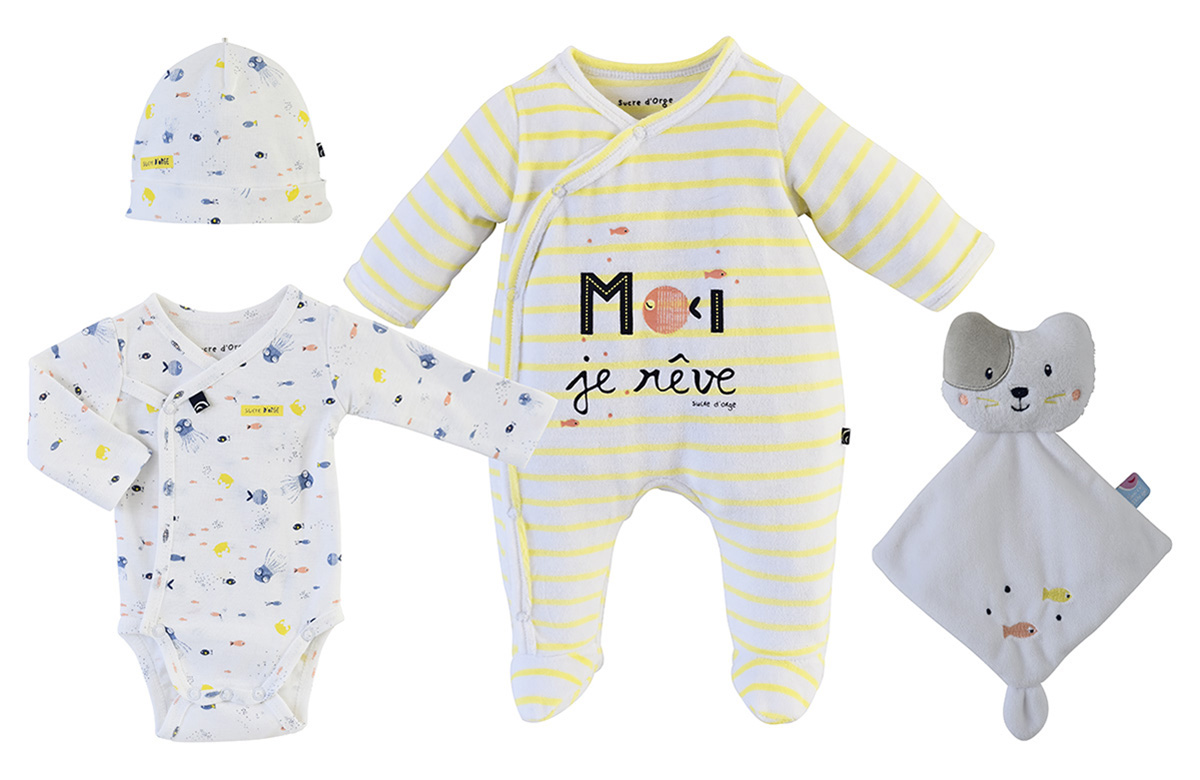 Kit naissance bebe mixte mimosa, SUCRE D'ORGE