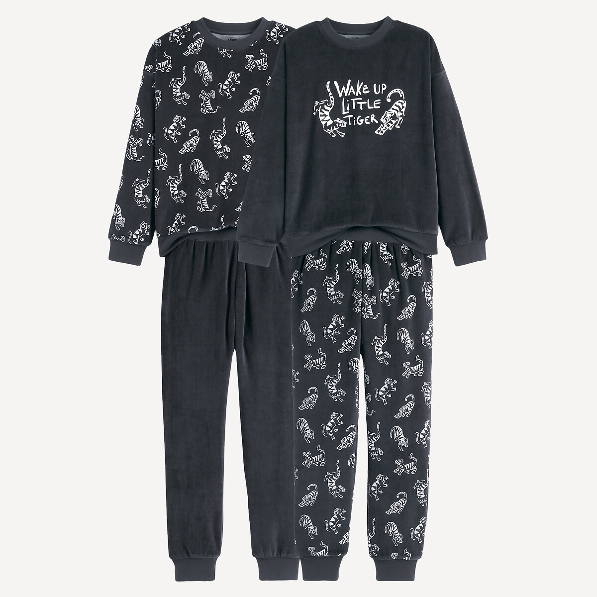 Pack of 2 Glow-in-The-Dark Tiger Print Velour Pyjamas, LA REDOUTE COLLECTIONS