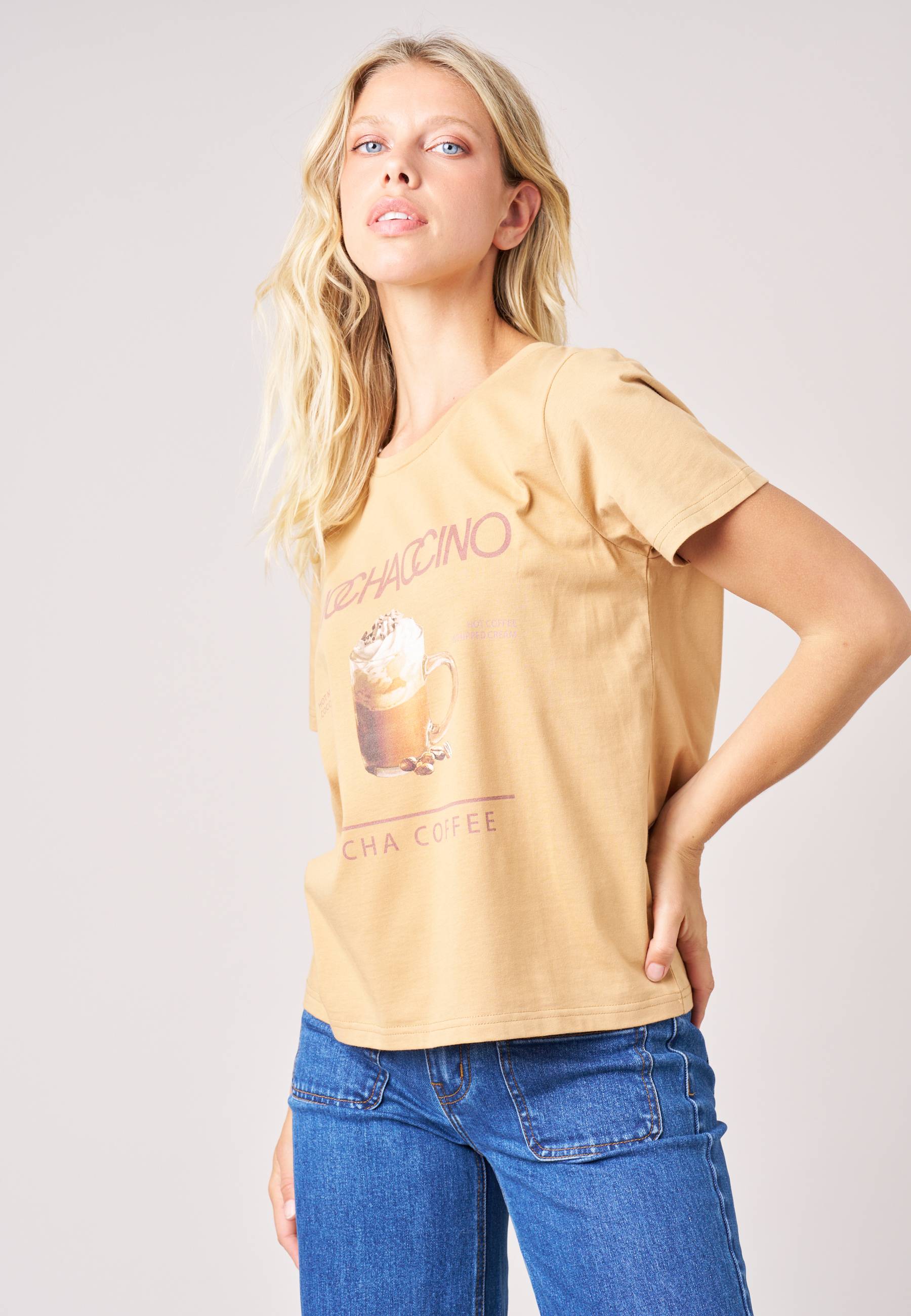 T-shirt regular femme en 100% coton imprimé café COFFEE, DEELUXE