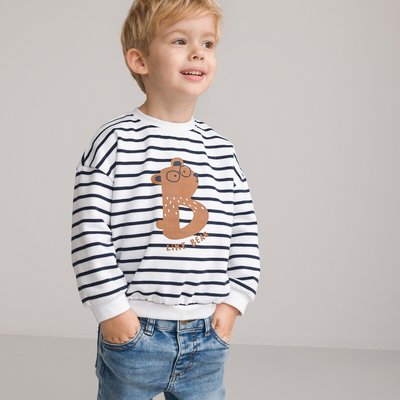 Striped Crew Neck Sweatshirt with Bear Print LA REDOUTE COLLECTIONS