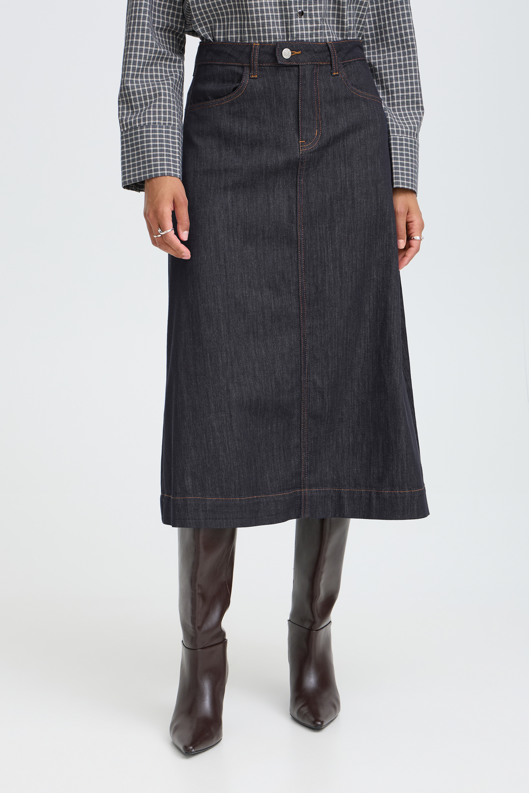 Jupe midi en denim, taille haute, B.YOUNG