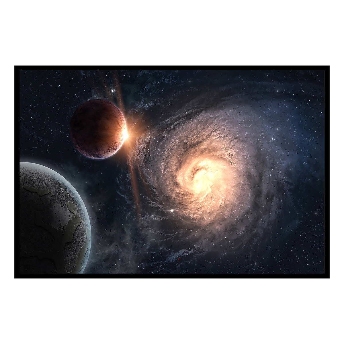 Affiche encadrée galaxie spirale et planètes, HEXOA