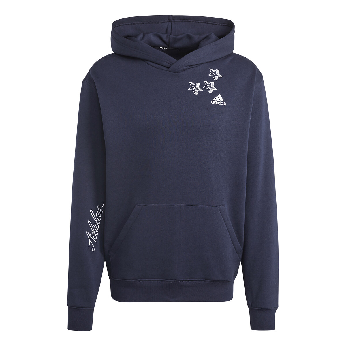 Embroidered logo hoodie in cotton mix navy blue Adidas Sportswear La Redoute