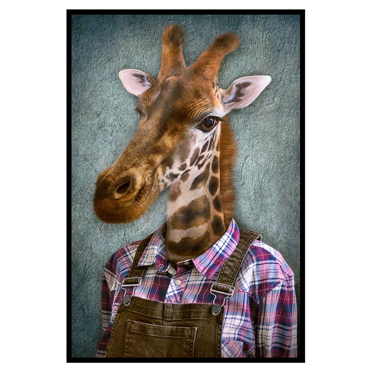 Affiche encadrée girafe élégante en tenue vintage, HEXOA