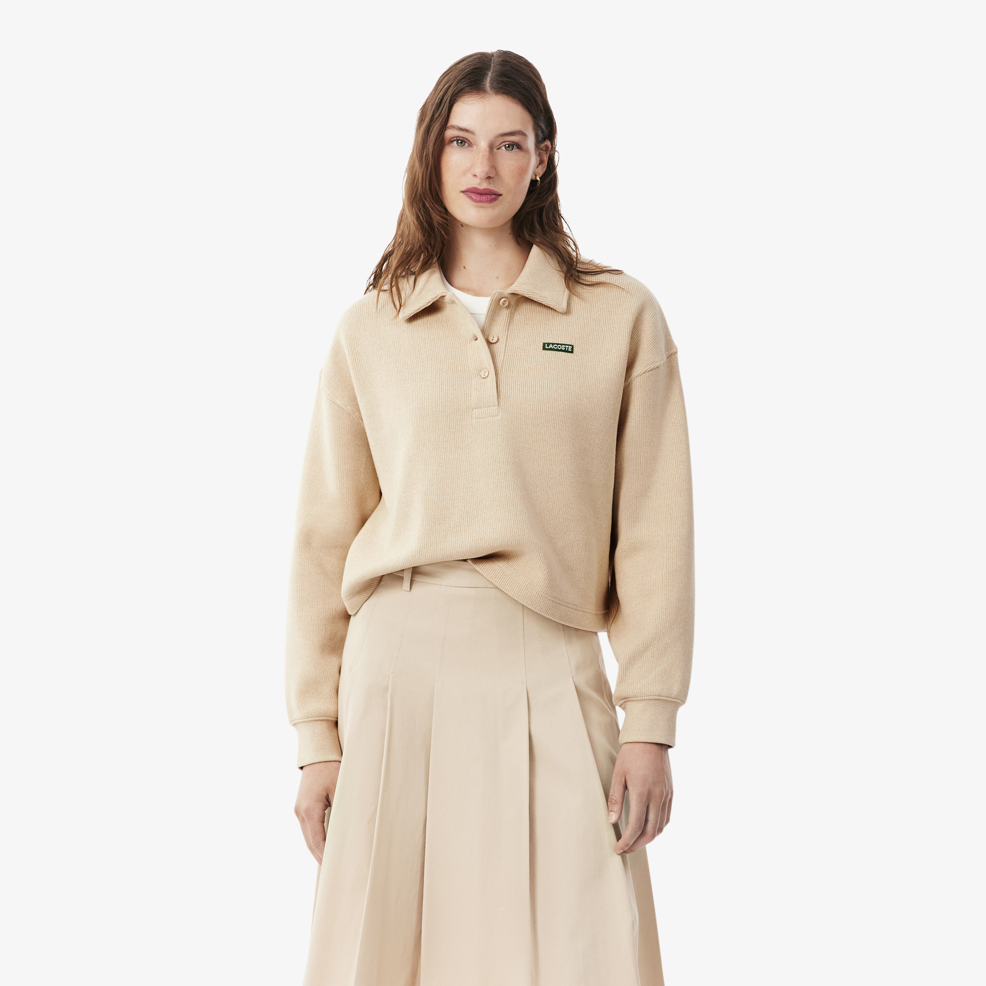 Sweatshirt col polo côtelé oversize, LACOSTE