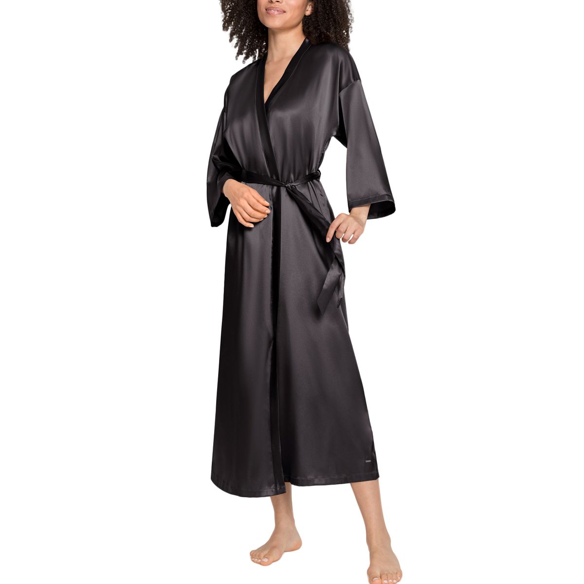 Kimono long satin zusatz noir Lascana | La Redoute