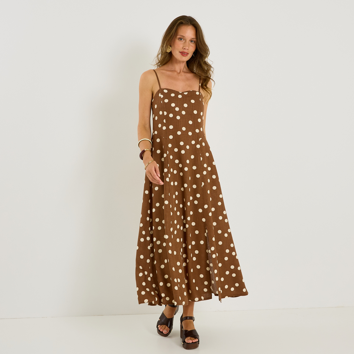 Robe longue fines bretelles motif pois, GRAIN DE MALICE
