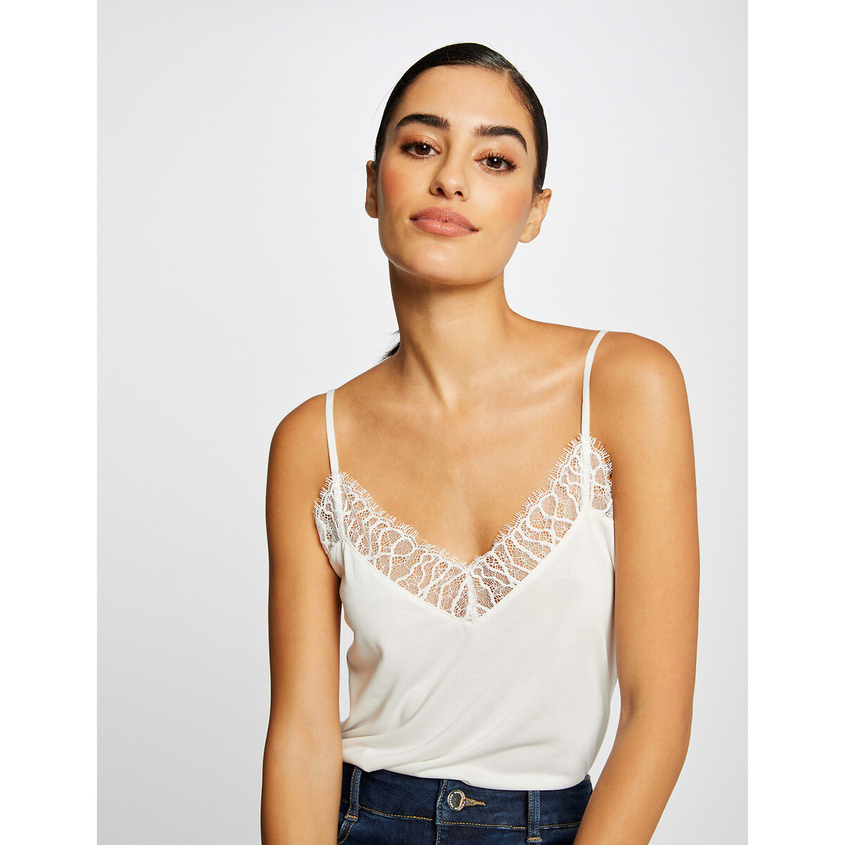 Shoestring Strap Cami with Lace
