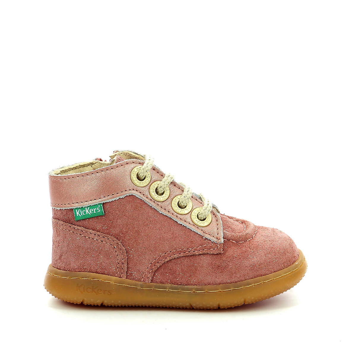 Kids kickbonzip ankle boots in leather with laces pink Kickers