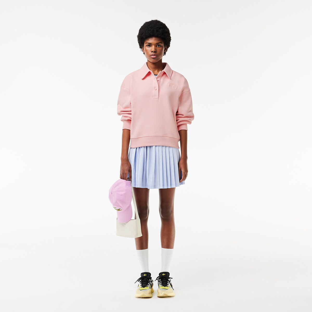 Cotton polo collar sweatshirt with logo embroidery pink