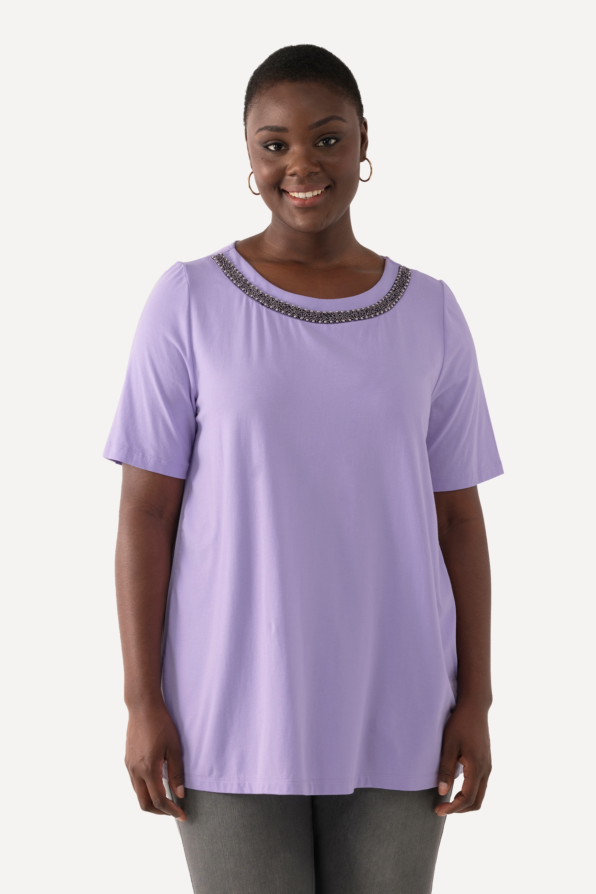 T-shirt, dos plissé, col rond, ULLA POPKEN