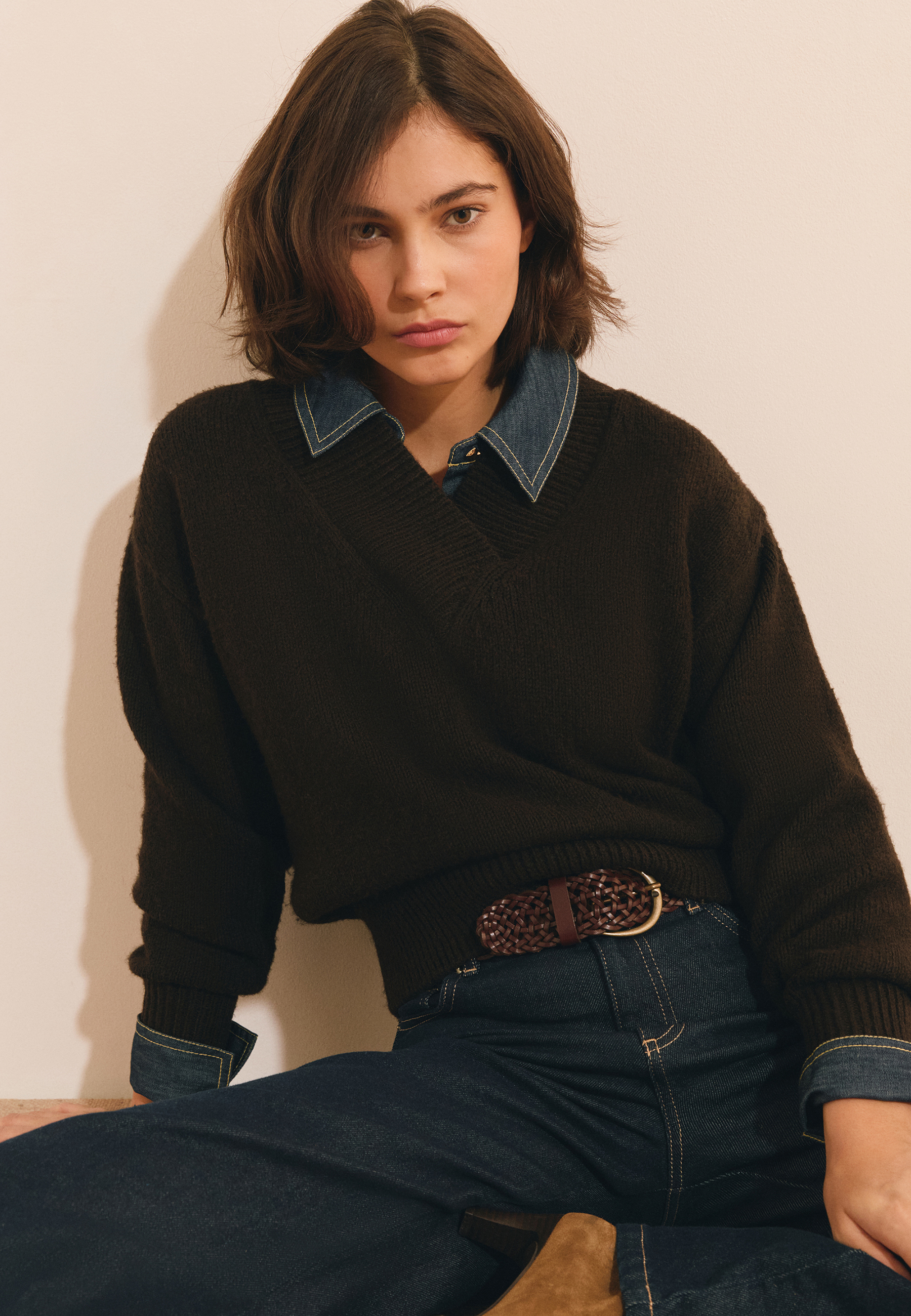 Pull col V en maille SISSI PULL, ETAM