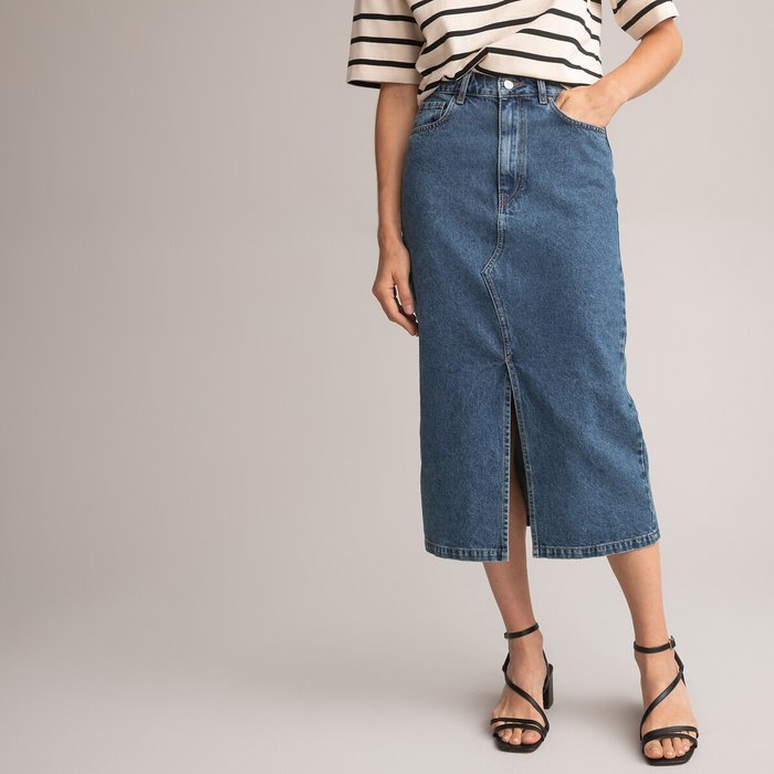 Straight mid-length skirt in denim La Redoute Collections | La Redoute